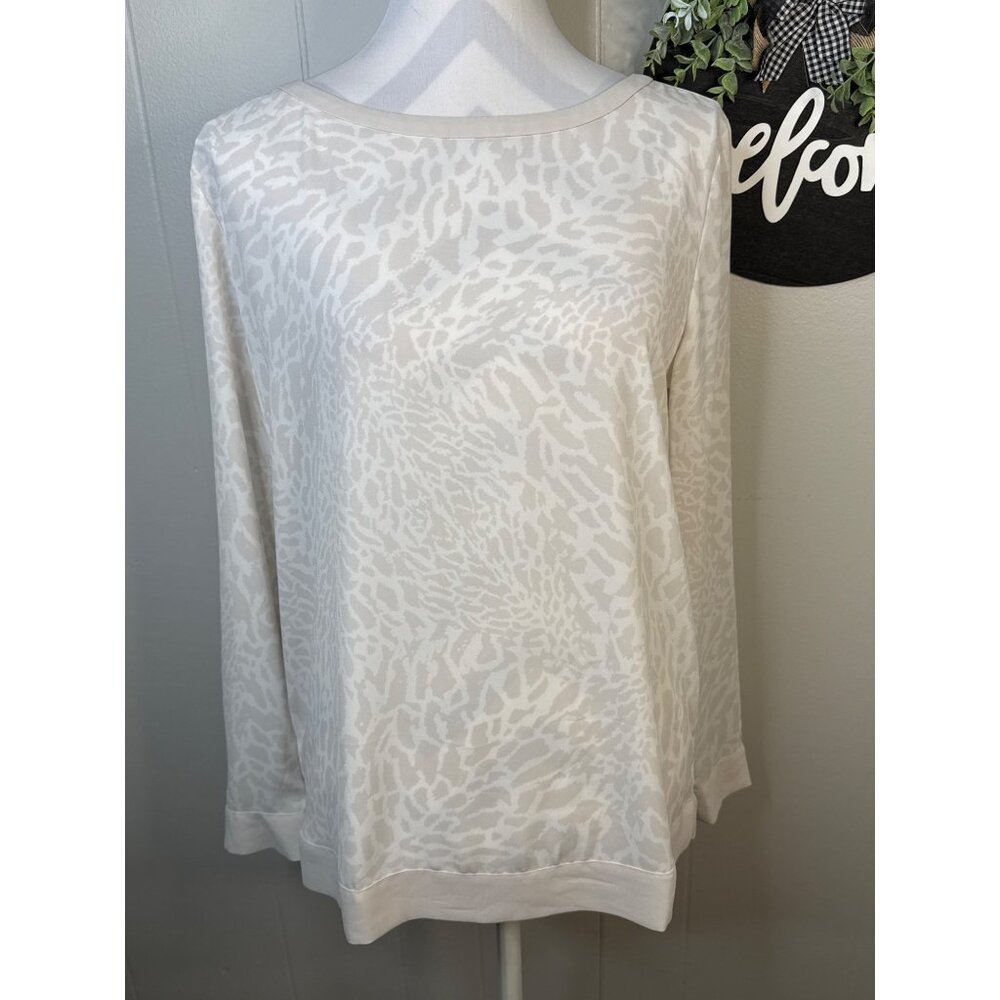 Ann Taylor Loft Womens Long Sleeve White Animal Print Top M
